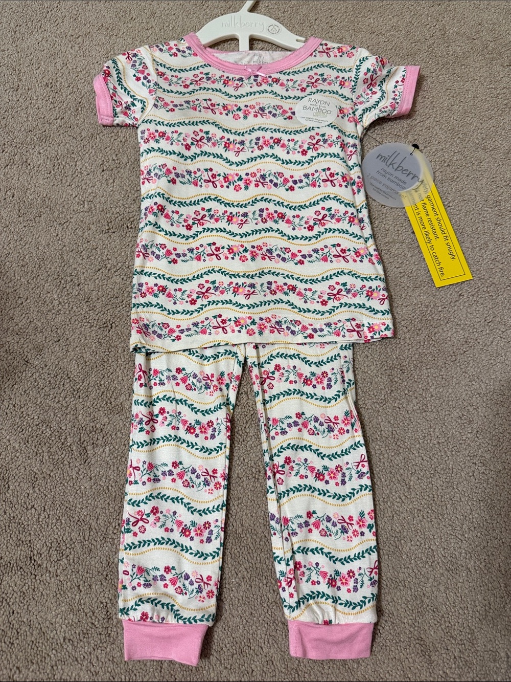 Milkberry Pink Floral Short Sleeve Kids Pajama Set - Pink